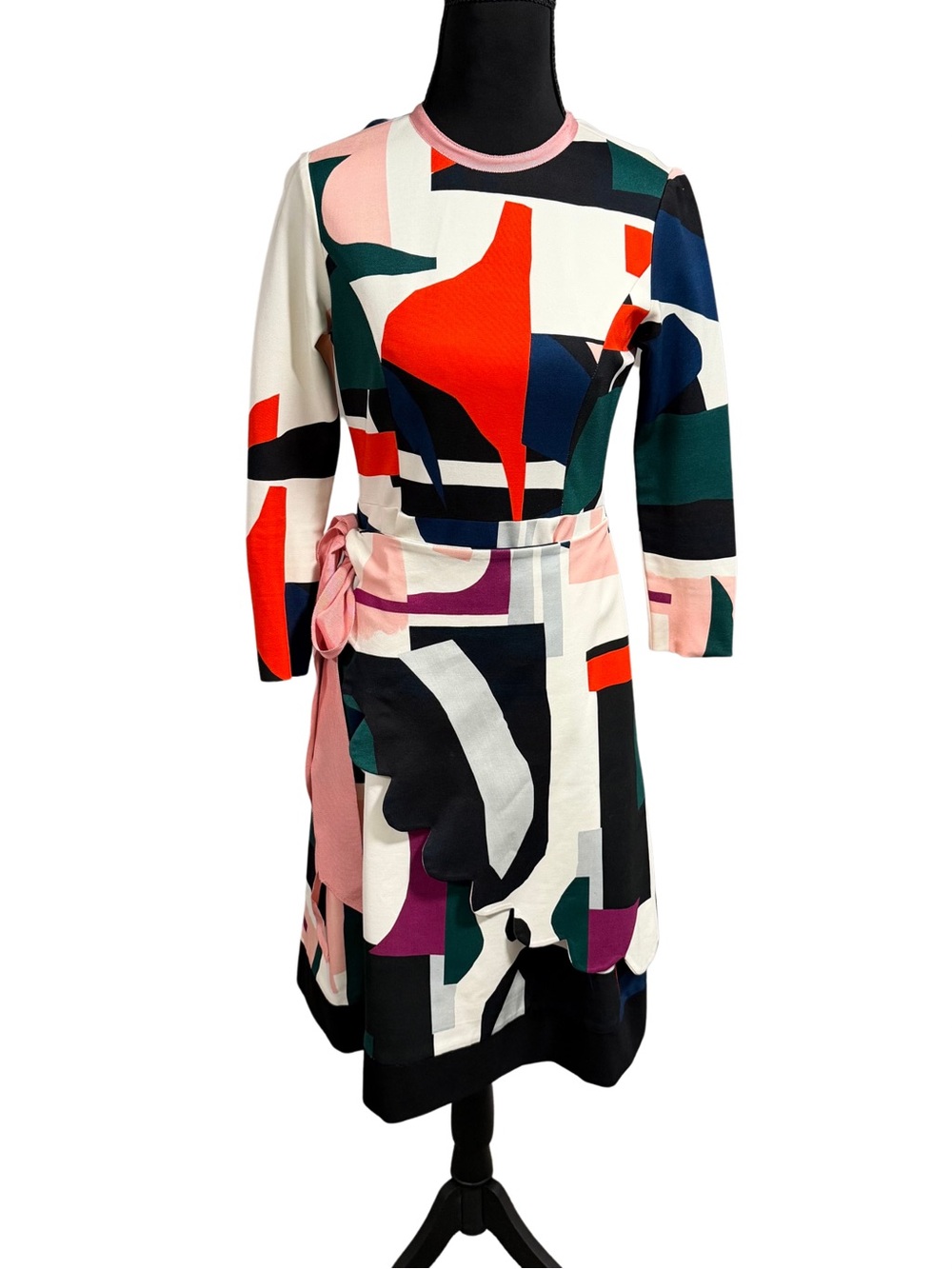 Legally Red Abstract Print Wrap-Accent Dress in Multi-Color